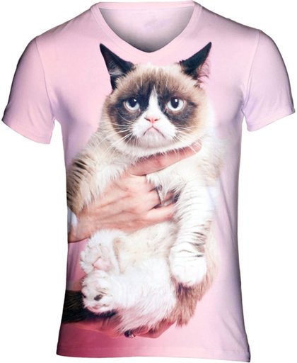 Grumpy cat roze tshirt Maat: L  V-hals