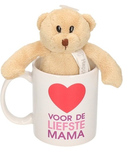 Voor de liefste mama cadeau mok / beker met knuffelbeer - Moederdag - 300 ml