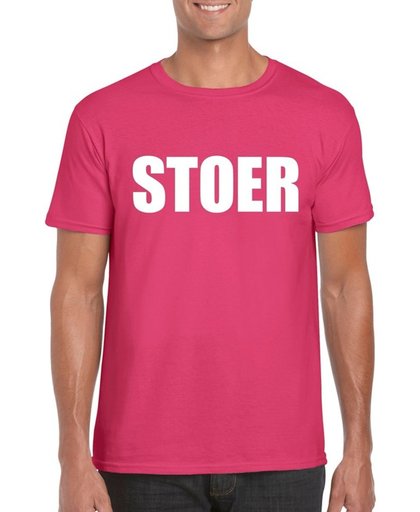 Stoer tekst t-shirt roze heren M