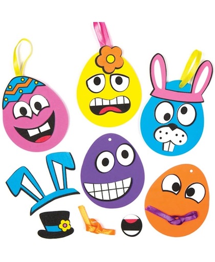 Mix & match decoratiesets met eieren met grappige gezichten die kinderen kunnen maken en versieren. Creatieve paasknutselset voor kinderen (verpakking van 8)
