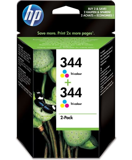 HP 344 originele drie-kleuren inktcartridges, 2-pack inktcartridge