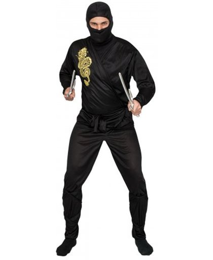 Zwart en goudkleurige ninja kostuum voor volwassenen