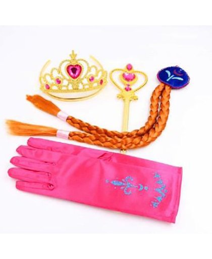 Prinses Anna accessoire set kroon, staf, handschoenen, vlecht - verkleedkleding