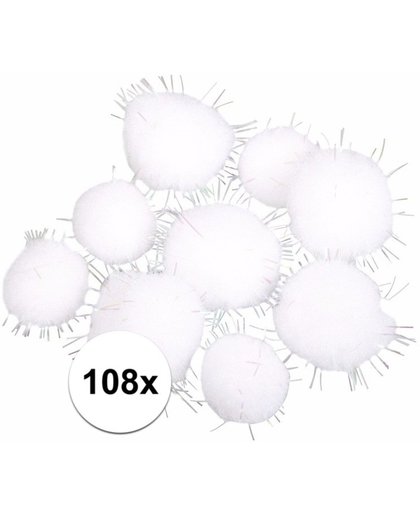108x witte knutsel pompons met stekeltjes 7 mm - hobby balletjes