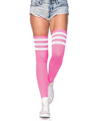 Over de Knie Sport Kousen Neon Roze met witte strepen | Leg Avenue | One Size
