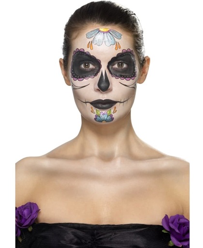 Day of the Dead Face Tattoo Transfers Kit Multi-Coloured Facepaint Gem Stickers Crayon & Applicators