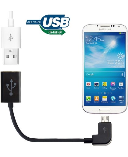 90 graden Micro USB OTG Connection Kabel voor alle micro USB toestellen ( zwart )