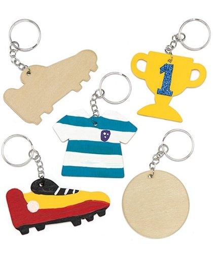 Houten sleutelhangers met voetbalthema voor kinderen om te versieren - Knutselset voor kinderen (8 stuks per verpakking)