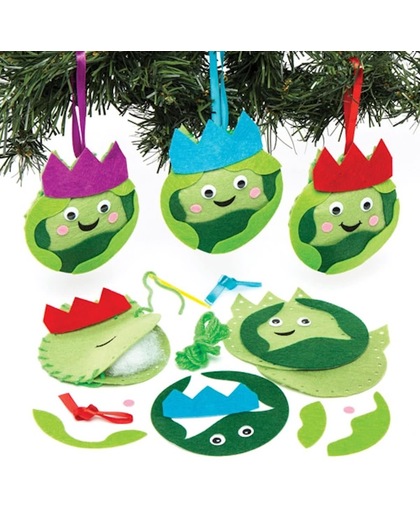 Kerstnaaisets met hangende spruitjes, die kinderen kunnen ophangen met de kerst. Creatieve knutselset voor kinderen (3 stuks)