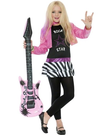 Rockstar Superster kostuum met jurkje en roze jasje - Kinderkostuums - maat 128-140
