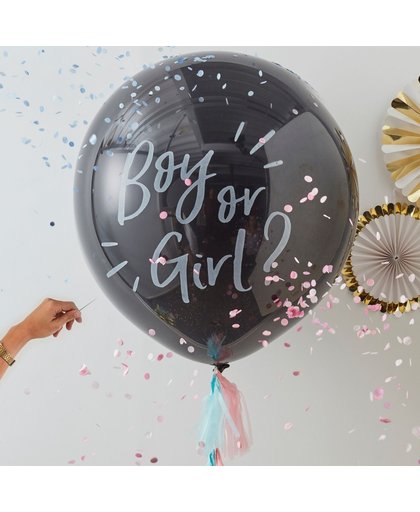 Gender Reveal XL ballon - incl roze & blauw confetti (excl helium)