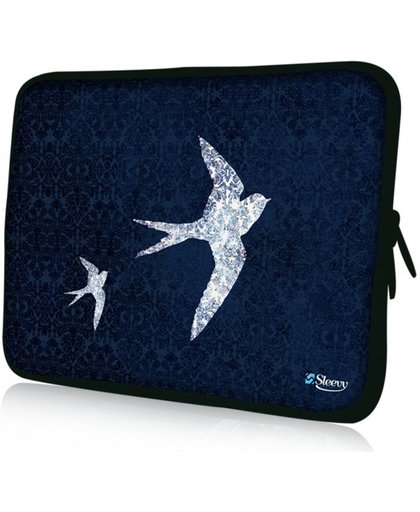 Sleevy 15,6" laptophoes blauw patroon en vogels