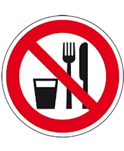 Verbodssticker ‘Eten en drinken verboden’, Ø 200 mm