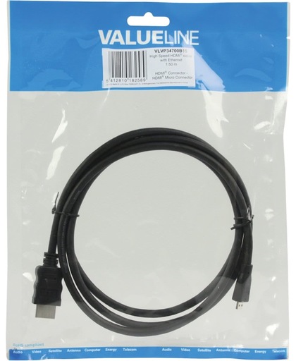 Valueline HDMI - micro HDMI, 1.5m 1.5m HDMI Micro-HDMI Zwart HDMI kabel