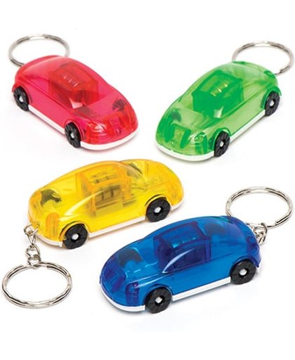 Oplichtende sleutelhangers in de vorm van een auto - Een leuk speeltje voor uitdeelzakjes voor kinderen (4 stuks per verpakking)
