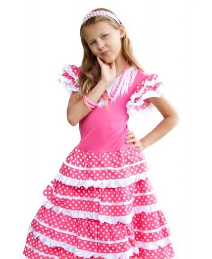 Spaanse jurk - Prinsessenjurk - Verkleed jurk - Roze/wit - maat 116/122 (8)