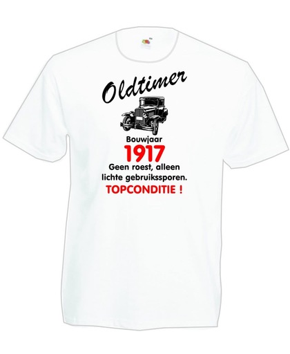 Mijncadeautje heren leeftijd T-shirt wit maat M - Oldtimer Bouwjaar (geboortejaar) 1917