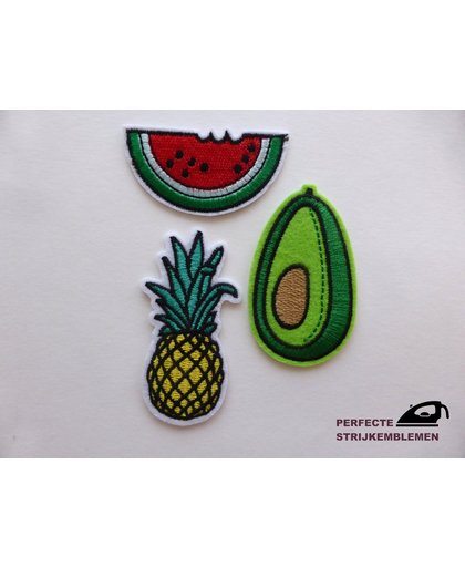 Strijk embleem ‘Tropisch fruit patch set (3)’ – stof & strijk applicatie