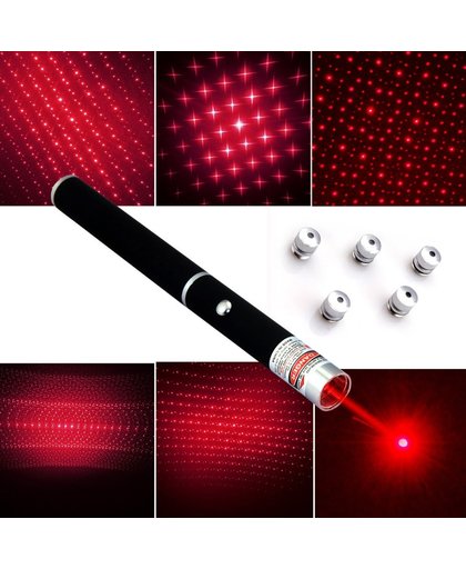 Luxe rode laserpen met vijf opzetstukjes