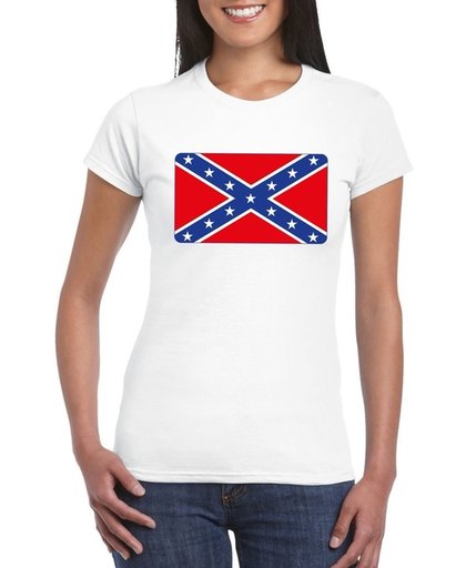 T-shirt met Amerikaanse zuidelijke staten/ Rebel vlag wit dames L