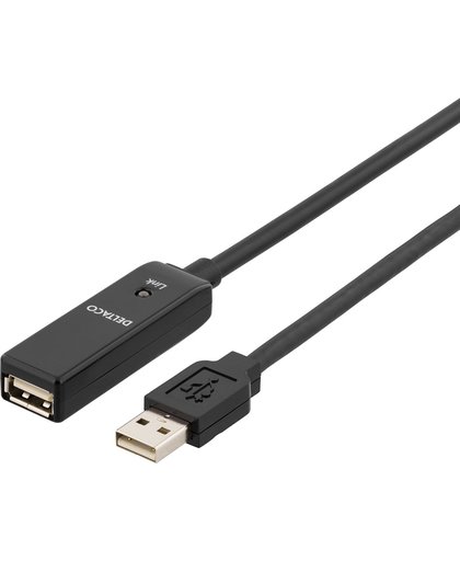 DELTACO USB2-EX5M, actieve USB 2.0 verlengkabel, zwart, 5m