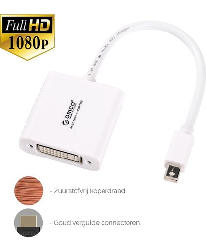 Orico - Mini Displaypoort naar DVI Adapter - 1080P - Voor MacBook, MacBook Pro en MacBook Air - Gold-Plated - 17CM Kabel - Wit