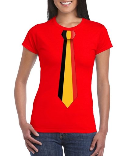 Rood t-shirt met Belgie vlag stropdas dames -  Belgie supporter S