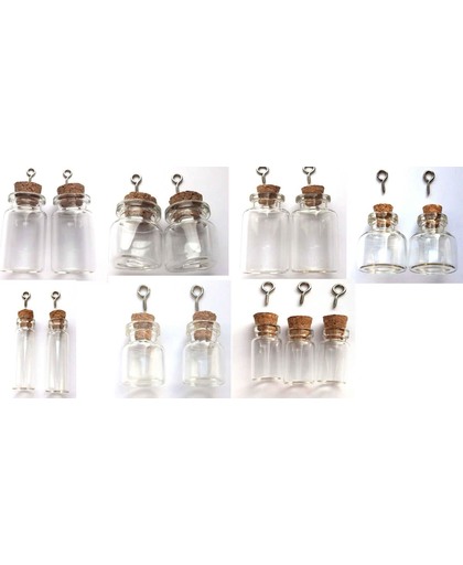 15 Mini flesjes - Hangers in verschillende maten