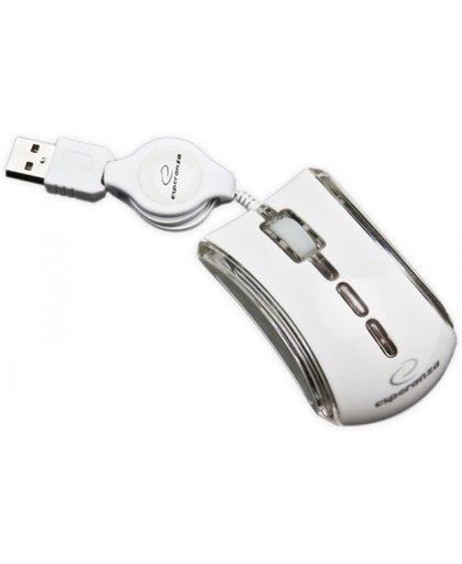 Esperanza Celaneo | Mini USB Optische Muis Notebook | Intrekbare Kabel | 800DPI | Ergonomisch | Lichteffect | 3 Buttons | Vertical Scroll | Wit