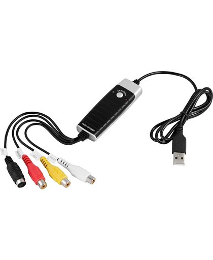 DELTACO TV-59 Video converter kabel, Analoge naar Digitale converter, 1x composiet video, 1x S-video, 2xRCA (audio), 1 m, zwart / zilver