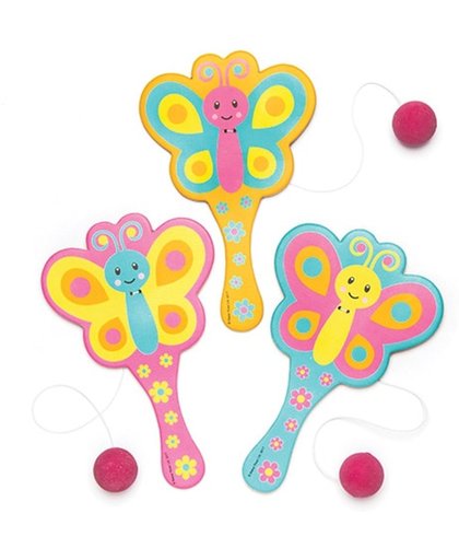 Bats met balletje en mooie vlinder voor kinderen - Een leuk cadeautje voor in uitdeelzakjes voor kinderen (3 stuks per verpakking)