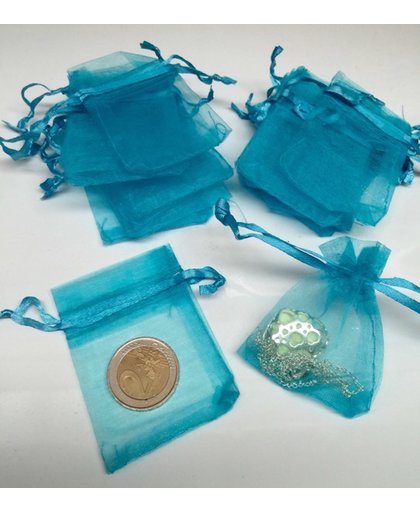 Kleine organza zakjes - lichtblauw - 50 stuks - 5 x 7 cm - blauw/aqua cadeauzakjes