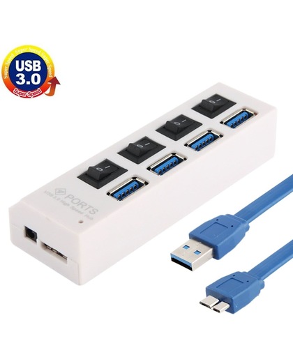 4 Poorts USB 3.0 HUB, Super snelle 5Gbps, Plug en Play, ondersteunt 1TB wit