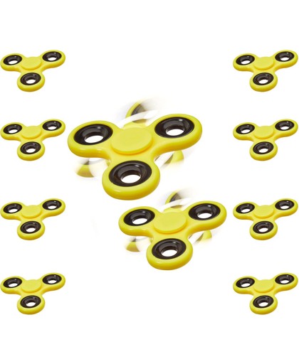relaxdays 10 x Fidget Spinner geel - hoge kwaliteit - hand spinner - anti-stress draaier