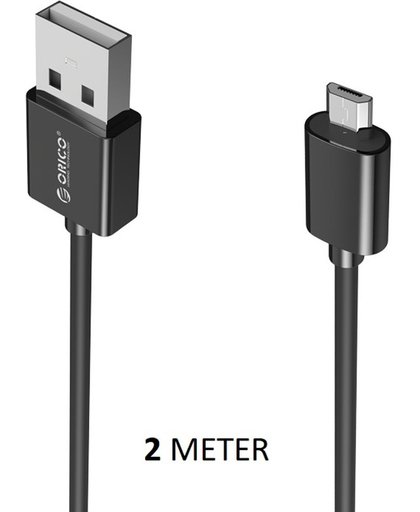 Orico - 2 Meter Extra Lange Oplaadkabel – 3 Ampère - Fast Charge – Dataoverdracht – Micro USB – Zwart