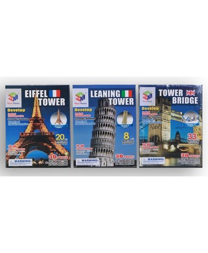 3 stuks 3D puzzels Pisa/Parijs/Londen