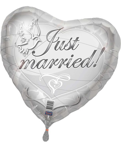 Zilveren bruilofts hartballon Just Married