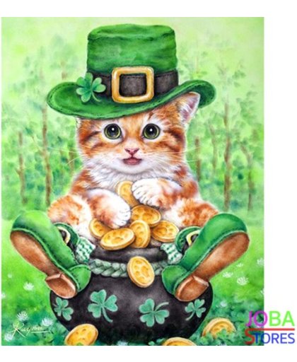 Diamond Painting "JobaStores®" Irish Cat - volledig - 20x25cm - rond