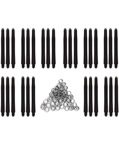 Dragon Darts zwarte dart shafts - 10 sets (30 stuks) - medium - darts shafts - plus 10 sets (30 stuks) veerringen