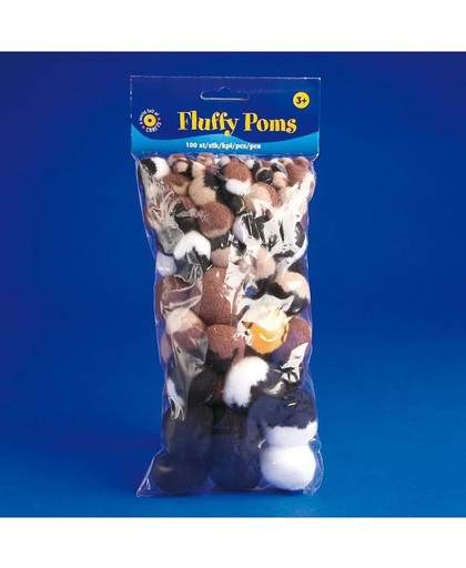 Fluffy Poms  100 Pomponnetjes in Dierenkleuren