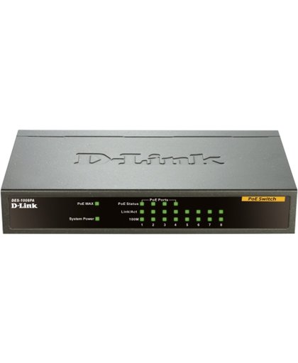 D-Link DES-1008PA Onbeheerde netwerkswitch Fast Ethernet (10/100) Power over Ethernet (PoE) Zwart netwerk-switch