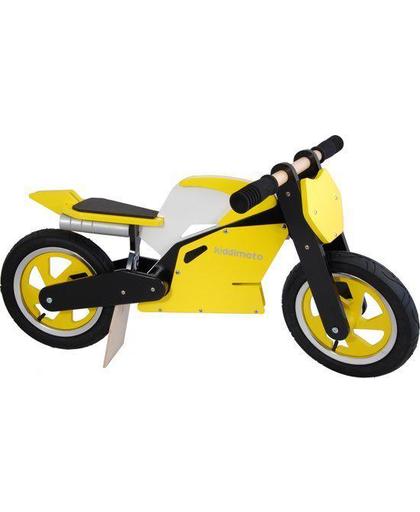 Kiddimoto Superbike - Houten Loopmotor - Geel-wit-zwart