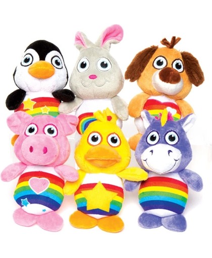 Pluche dieren in regenboogkleuren voor kinderen – een leuk speeltje voor uitdeelzakjes voor kinderen (6 stuks per verpakking)
