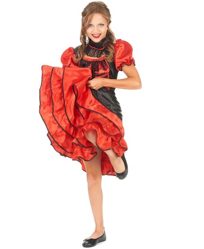 Rood en zwart cabaret kostuum voor meisjes - Verkleedkleding - 140/152