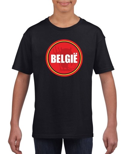 Zwart Belgie shirt met duiveltje in cirkel shirt kinderen - Belgie supporter shirt jongens en meisjes XS (110-116)