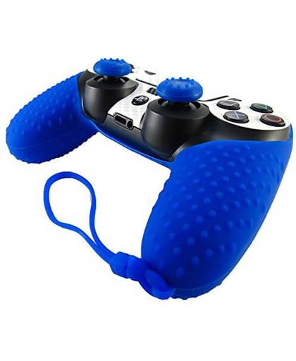 Siliconen hoes ultragrip blauw met polsband - voor PS4 controller