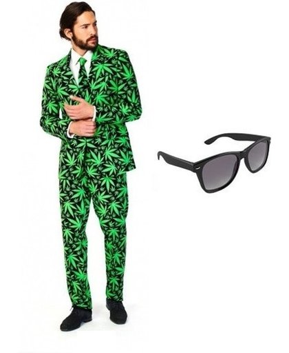 Heren kostuum / pak met cannabis print maat 48 (M) - met gratis zonnebril