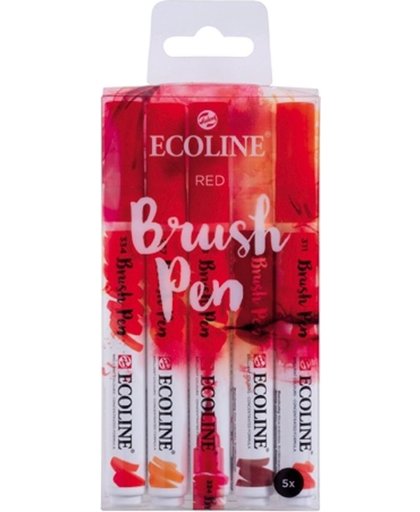 Ecoline “Rood ” Brushpennen set van 5 in een Zipperbag