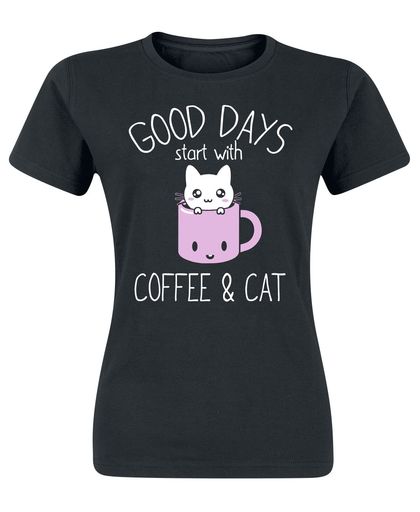 Good Days Start With Coffee & Cat Girls shirt zwart