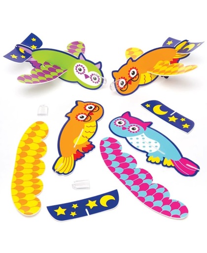 Zweefvliegtuigjes met 3 kleine uiltjes voor kinderen – een leuk cadeautje voor uitdeelzakjes voor kinderen (6 stuks per verpakking)